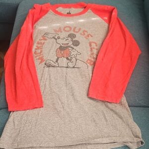 Disney Mickey Mouse Raglan Long Sleeve Shirt - Gray & Red